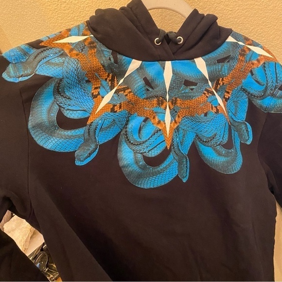 MARCELO BURLON County of Milan Blue Snake Graphic Black Hoodie Sweatshirt-Large - Picture 2 of 8